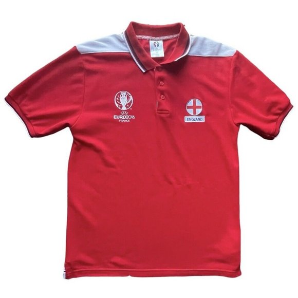NWOT UEFA Euro 2016 France Polo Shirt England FC Soccer Red Med Men - Picture 1 of 9